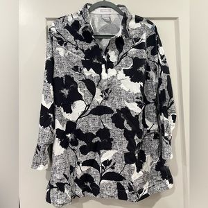 Chicos No-Iron Chic Stretch Floral Polo Tunic Collared Shirt